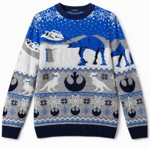 Star Wars Sweater Mens S Blue AT-AT Tauntaun  Holiday Knit Pullover